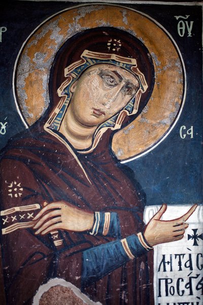 The Merciful Virgin Byzantine Wall Painting from the Church of Asinou Last Judgement Scene 12th Century, Restored in the 14th Century by Unknown